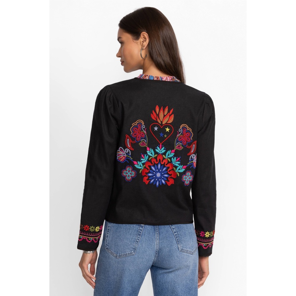 Johnny Was Jade Carmina bolero jacket Embroidered Beaded Womens M Black Boho